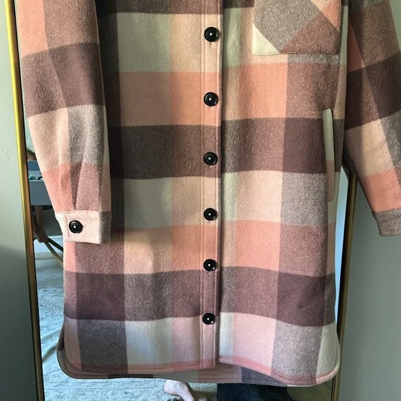Monrow pink plaid oversized plaid shirt jacket/ shacket